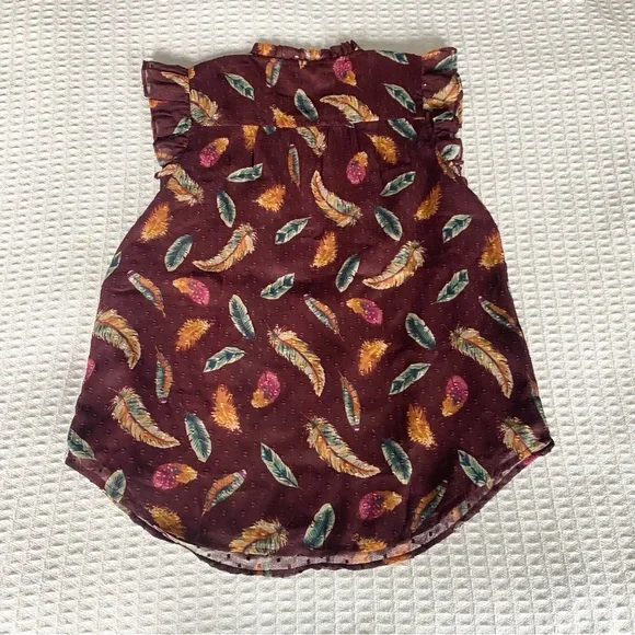 LOFT Maroon Multicolor Feather Print Top Small - Picture 6 of 6